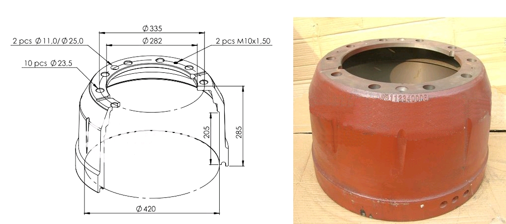 Барабан тормозной задний D=420 H=285 h=200 F2000 